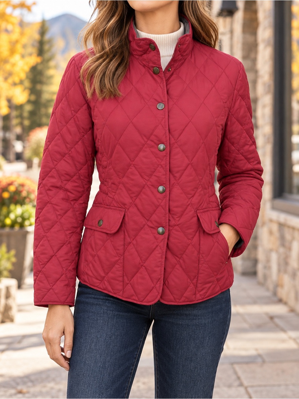 Eddie Bauer 550 Fill Goose Down Quilted Jacket Red Small